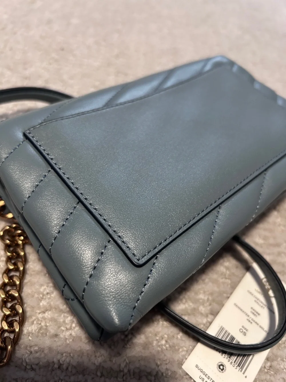 Tory Burch Quilted Slate Blue Leather Chain-strap Crossbody with Gold Logo - Picture 12 of 16